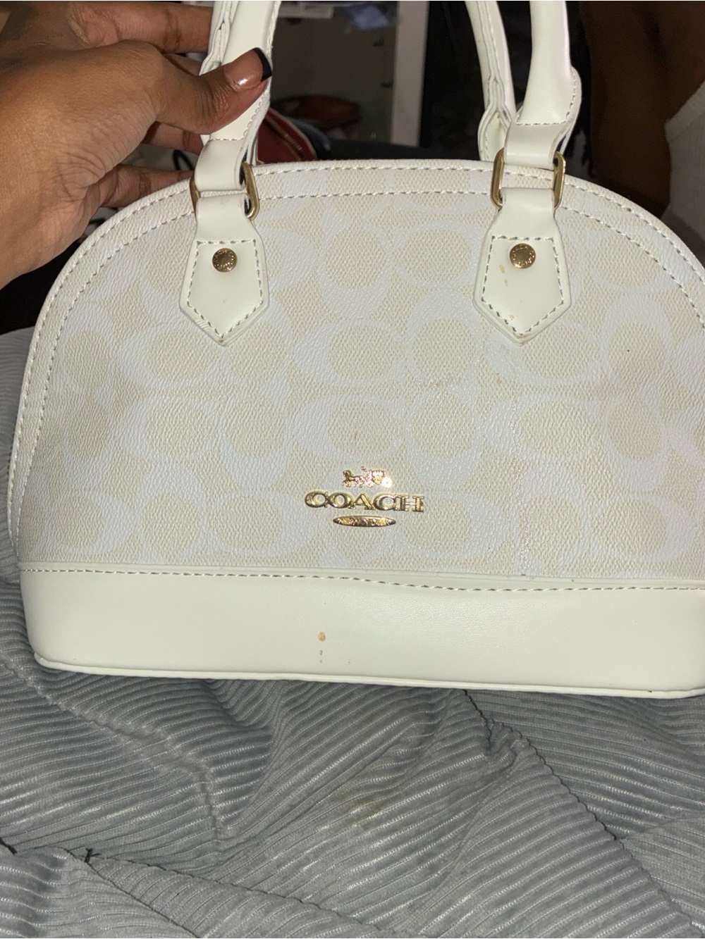 Coach White Signature Dome Satchel with Gold Hardware